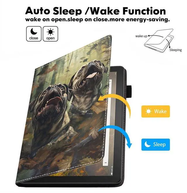 Alt view image 4 of 5 - stmedazm Case for Amazon Kindle Fire HD 10 Tablet 10.1" (9th/7th Generation, 2019/2017 Release), Slim Folding Stand Folio Cover with Card Slot & Auto Wake/Sleep - Jungle Camo Pug Funny Expression