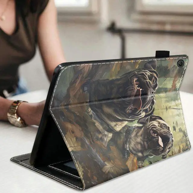 Alt view image 5 of 5 - stmedazm Case for Amazon Kindle Fire HD 10 Tablet 10.1" (9th/7th Generation, 2019/2017 Release), Slim Folding Stand Folio Cover with Card Slot & Auto Wake/Sleep - Jungle Camo Pug Funny Expression
