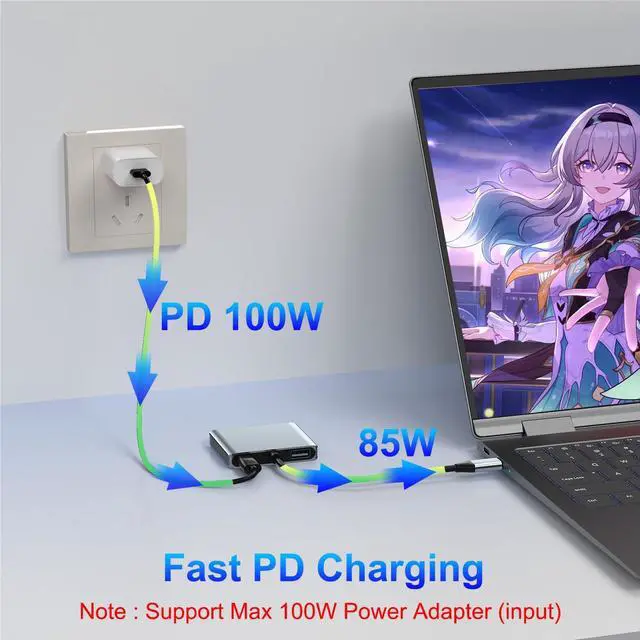 Alt view image 4 of 5 - USB C to HDMI and DisplayPort Splitter Adapter 4K@60Hz, Dual Monitor Adapter for Extended Display with HDMI/DisplayPort/USB3.0/100W PD Fast Charging, Compatible with MacBook/Dell/HP/Lenovo