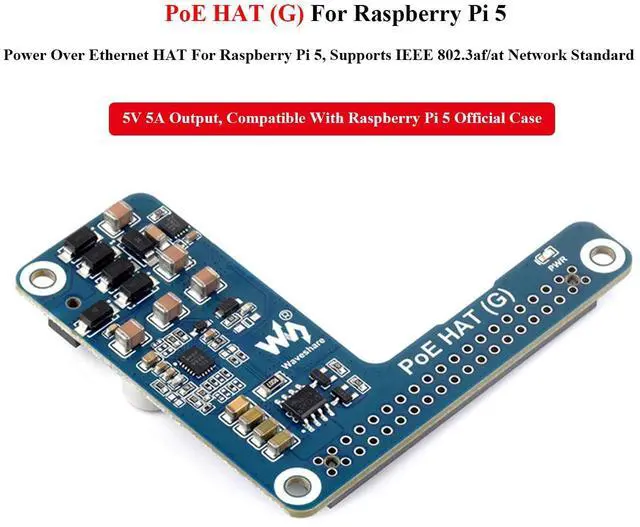 Alt view image 2 of 5 - Pi5 PoE HAT Board Compatible with Raspberry Pi 5/Compute Module 5, Power Over Ethernet HAT,Offer Network Connection and Power Supply to Pi 5/CM 5 in One Cable, 5V 5A