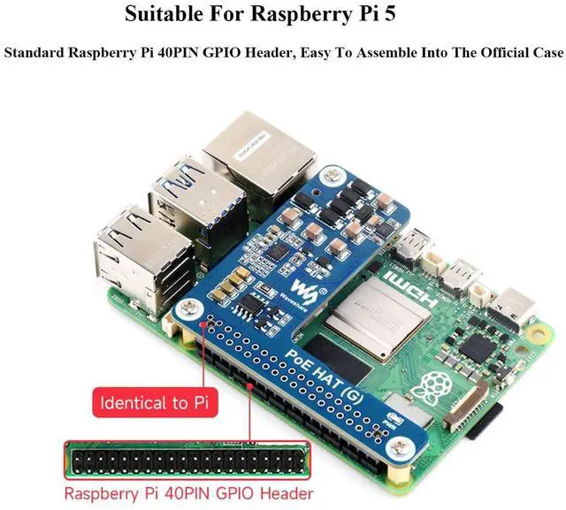Alt view image 4 of 5 - Pi5 PoE HAT Board Compatible with Raspberry Pi 5/Compute Module 5, Power Over Ethernet HAT,Offer Network Connection and Power Supply to Pi 5/CM 5 in One Cable, 5V 5A