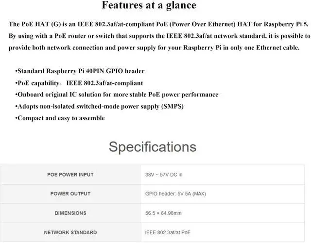 Alt view image 3 of 5 - Pi5 PoE HAT Board Compatible with Raspberry Pi 5/Compute Module 5, Power Over Ethernet HAT,Offer Network Connection and Power Supply to Pi 5/CM 5 in One Cable, 5V 5A