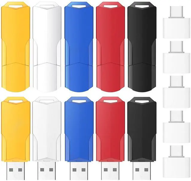 Main image of 8GB Flash Drives 10 Pack Wooolken USB 2.0 Thumb Drives with 5 Pack USB C Adapters and Lanyards,Memory Sticks for Data Storage