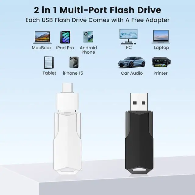Alt view image 3 of 5 - 8GB Flash Drives 10 Pack Wooolken USB 2.0 Thumb Drives with 5 Pack USB C Adapters and Lanyards,Memory Sticks for Data Storage