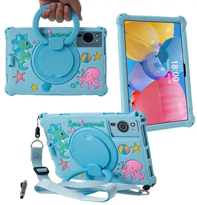 Main image of Kwamaz 10.1 inch Android Tablet Case for Callsky 10.1 inch Cpad 10/ROWT A10/Onn 10.1/ApoloSign EM101A/BYYBUO 10.1'',Light Blue