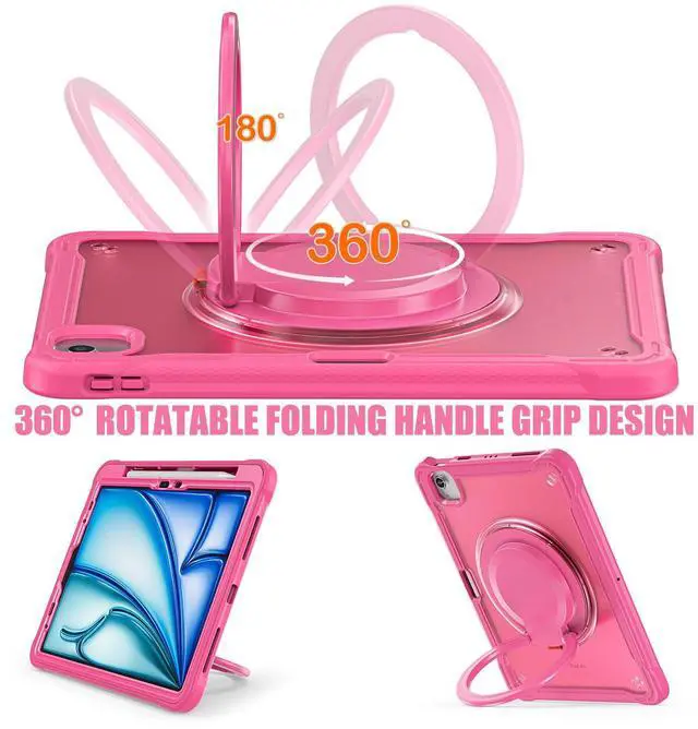 Alt view image 3 of 5 - BATYUE Case for iPad Air 11-inch M3/M2 (2025/2024), Air 5th/4th 10.9 inch(2022/2020), Pro 11" 4th/3rd/2nd/1st, Protective Cover with 360° Rotating Stand, Pencil Holder, Carrying Strap, Rose