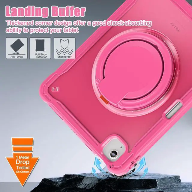 Alt view image 4 of 5 - BATYUE Case for iPad Air 11-inch M3/M2 (2025/2024), Air 5th/4th 10.9 inch(2022/2020), Pro 11" 4th/3rd/2nd/1st, Protective Cover with 360° Rotating Stand, Pencil Holder, Carrying Strap, Rose