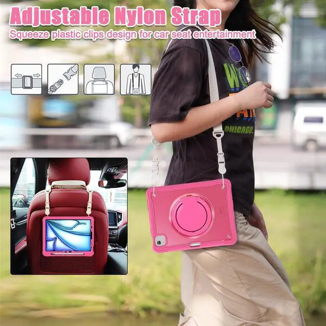 Alt view image 5 of 5 - BATYUE Case for iPad Air 11-inch M3/M2 (2025/2024), Air 5th/4th 10.9 inch(2022/2020), Pro 11" 4th/3rd/2nd/1st, Protective Cover with 360° Rotating Stand, Pencil Holder, Carrying Strap, Rose