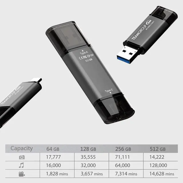 Alt view image 5 of 5 - TEAMGROUP X1 256GB 100MB/s USB 3.2 Gen 1 Type A & Type C (3.1/3.0) OTG Dual Interface USB Flash Drive Data Storage Memory Stick Compatible with Smartphone/Tablet/Laptop/PC/MacBook