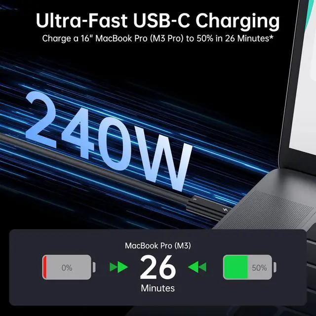 Alt view image 4 of 5 - biaze Thunderbolt 5 Data Cable, 6.5-Foot USB-C to USB-C Data Cable, Supports 240W Charging, up to 120Gbps Bandwidth,Supports 8K/4K Display, iPhone 16, MacBook, and More Devices