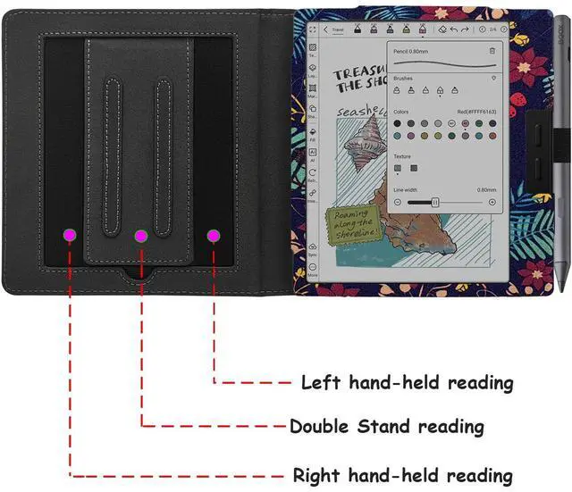 Alt view image 3 of 5 - GOVTVA Double Stand Case for 7'' Onyx Boox Go 7 / Boox Tablet Go Color 7 (Gen II/Gen I 2025/2024) /Boox Page Cover with Elastic Pen Holder/Auto Sleep&Wake/Double Hand Strap (Flower Clusters)