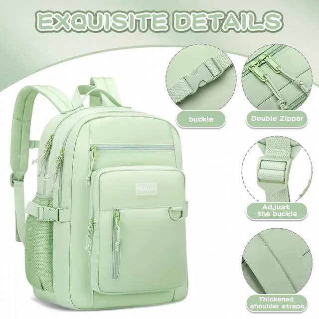 Alt view image 4 of 5 - PRAGARI Kids Backpack for School Cute Aesthetic Green Backpack Girls Student Bookbag Women Travel Lightweight Book Bag