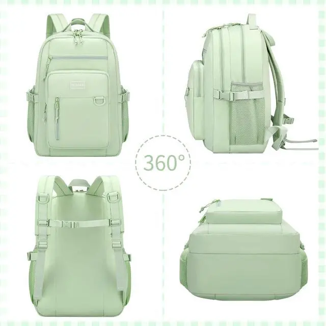 Alt view image 5 of 5 - PRAGARI Kids Backpack for School Cute Aesthetic Green Backpack Girls Student Bookbag Women Travel Lightweight Book Bag