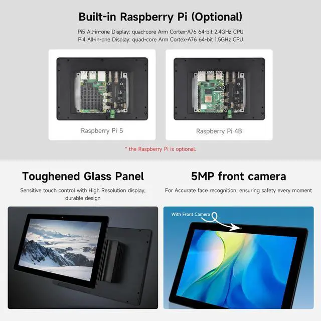 Alt view image 5 of 5 - waveshare Industrial HMI All-in-one 10.1inch Touch Display, Compatible with Raspberry Pi 5 (Included), Supports Dual 4K HDMI Output, 10-Point Touch, Aluminum Alloy Case, Efficient Heat Dissipation