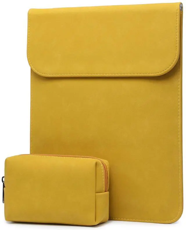 Main image of HYZUO 15-16 Inch Laptop Sleeve for MacBook Pro 16 M4/M3/M2/M1 A3403 A3186 A2991 A2780 2025-2019, MacBook Pro 15 2015-2012 A1398, XPS 15, Faux Suede Leather Case with Accessory Bag, Olive Yellow