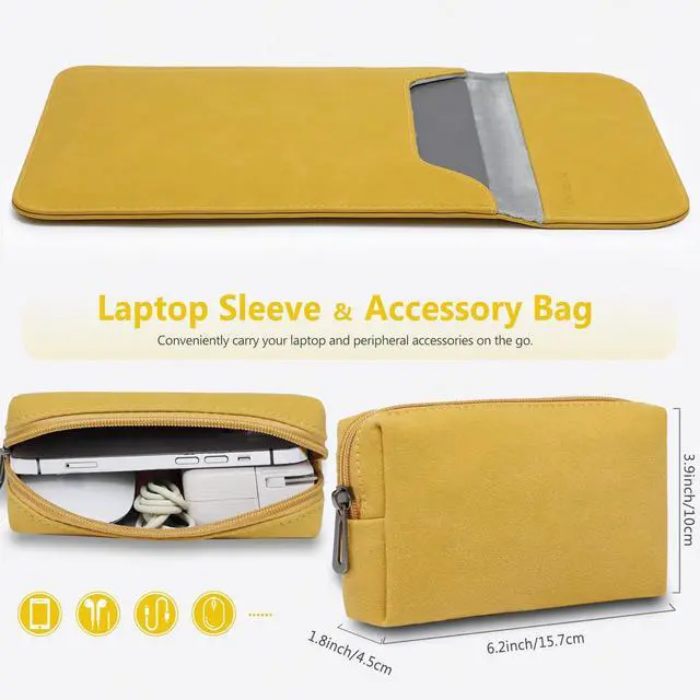 Alt view image 2 of 5 - HYZUO 15-16 Inch Laptop Sleeve for MacBook Pro 16 M4/M3/M2/M1 A3403 A3186 A2991 A2780 2025-2019, MacBook Pro 15 2015-2012 A1398, XPS 15, Faux Suede Leather Case with Accessory Bag, Olive Yellow