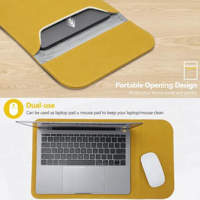 Alt view image 5 of 5 - HYZUO 15-16 Inch Laptop Sleeve for MacBook Pro 16 M4/M3/M2/M1 A3403 A3186 A2991 A2780 2025-2019, MacBook Pro 15 2015-2012 A1398, XPS 15, Faux Suede Leather Case with Accessory Bag, Olive Yellow