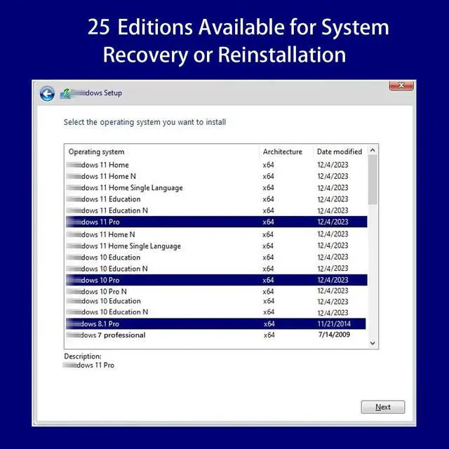 Alt view image 2 of 5 - 25-in-1 Bootable USB Drive for windows11 /10/8.1/7 64-bit Installer Home & Pro/Workstation Multi Editions Installation Recovery Repair Upgrade Boot Disk for PC/Laptop Reinstall