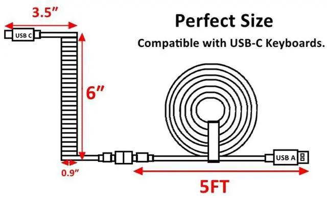 Alt view image 3 of 5 - KCSJXF Reverse Coiled USB-C Keyboard Cable, Double-Sleeved Mechanical Keyboard Cable with Detachable Metal Aviator, 1.5M USB-C to USB-A (Green)