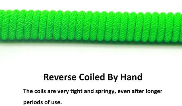 Alt view image 4 of 5 - KCSJXF Reverse Coiled USB-C Keyboard Cable, Double-Sleeved Mechanical Keyboard Cable with Detachable Metal Aviator, 1.5M USB-C to USB-A (Green)