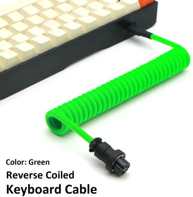 Alt view image 2 of 5 - KCSJXF Reverse Coiled USB-C Keyboard Cable, Double-Sleeved Mechanical Keyboard Cable with Detachable Metal Aviator, 1.5M USB-C to USB-A (Green)