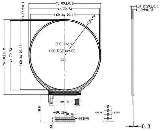 Alt view image 5 of 5 - TekGroAml 2.8 inch Dual TFT IPS Round Circular LCD Display 480x480,with H/D Control Board