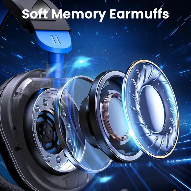 Alt view image 3 of 5 - G63 Gaming Headsets for PC, Gaming Headphones with Noise Canceling Mic, PS5 PS4 Headset with Soft Memory Earmuffs, LED Light, Stereo Sound, 2m Wired Over Ear Headphones for Xbox One, Mac, Laptop, PC