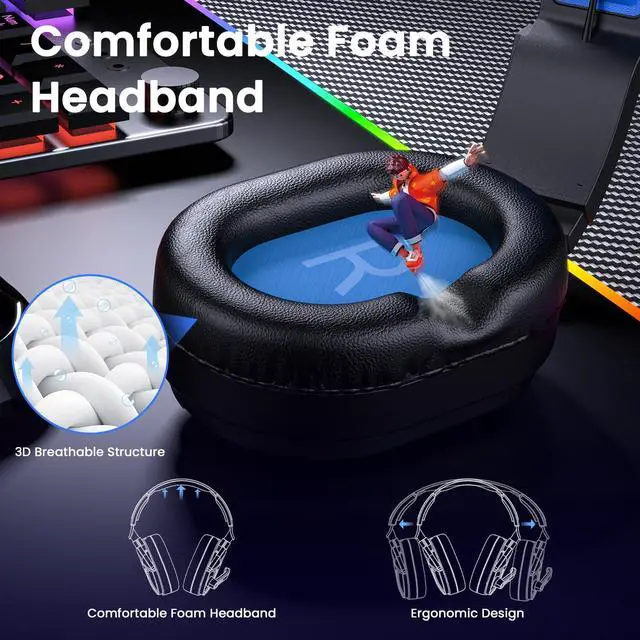 Alt view image 5 of 5 - G63 Gaming Headsets for PC, Gaming Headphones with Noise Canceling Mic, PS5 PS4 Headset with Soft Memory Earmuffs, LED Light, Stereo Sound, 2m Wired Over Ear Headphones for Xbox One, Mac, Laptop, PC