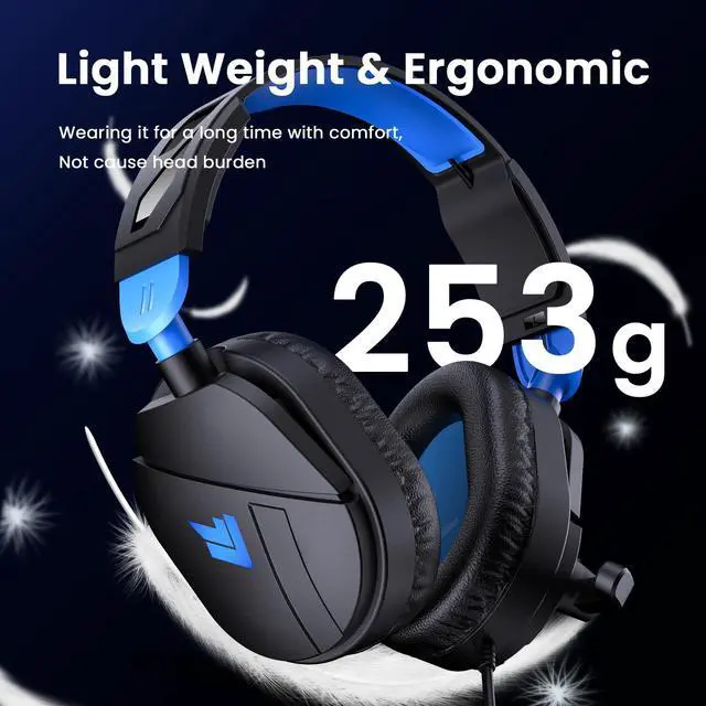 Alt view image 4 of 5 - G63 Gaming Headsets for PC, Gaming Headphones with Noise Canceling Mic, PS5 PS4 Headset with Soft Memory Earmuffs, LED Light, Stereo Sound, 2m Wired Over Ear Headphones for Xbox One, Mac, Laptop, PC