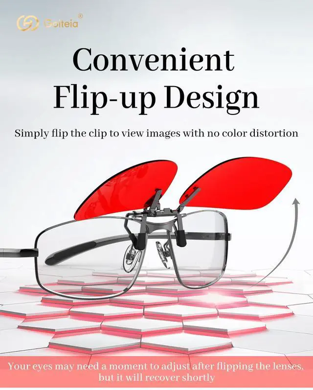 Alt view image 5 of 5 - Goiteia Red Clip on Blue Light Blocking Glasses for Sleep-Block Blue & Green Light, Improve Sleep, Relieve Eye Strain and Headaches, Red Light Glasses for Screen Use