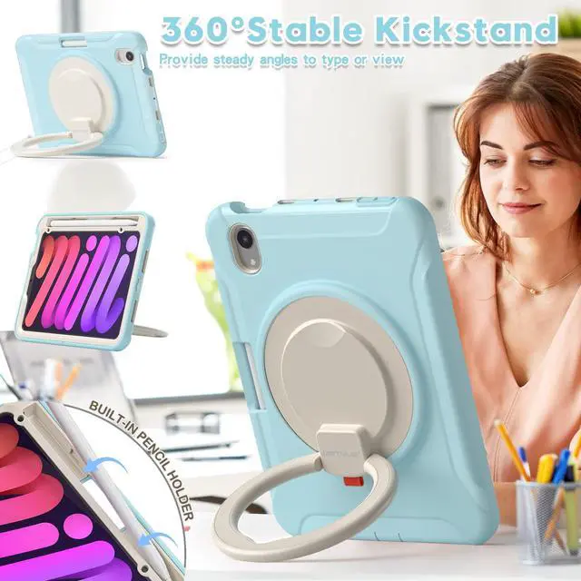 Alt view image 3 of 5 - BATYUE Case for iPad mini 7 (A17 Pro) 2024/ Mini 6 8.3'' 2021,Full-Body Shockproof Protective Case for Kids with 360° Rotating & 180° Folding Stand, Handle& Pencil Holder| Frozen Blue