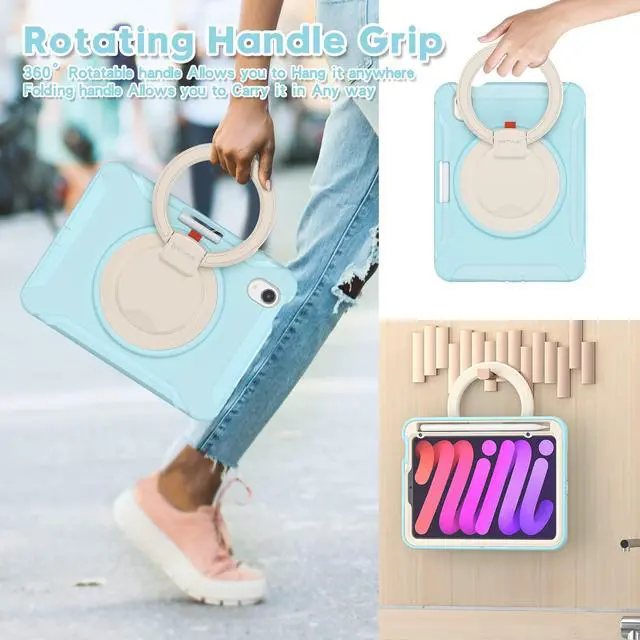 Alt view image 4 of 5 - BATYUE Case for iPad mini 7 (A17 Pro) 2024/ Mini 6 8.3'' 2021,Full-Body Shockproof Protective Case for Kids with 360° Rotating & 180° Folding Stand, Handle& Pencil Holder| Frozen Blue