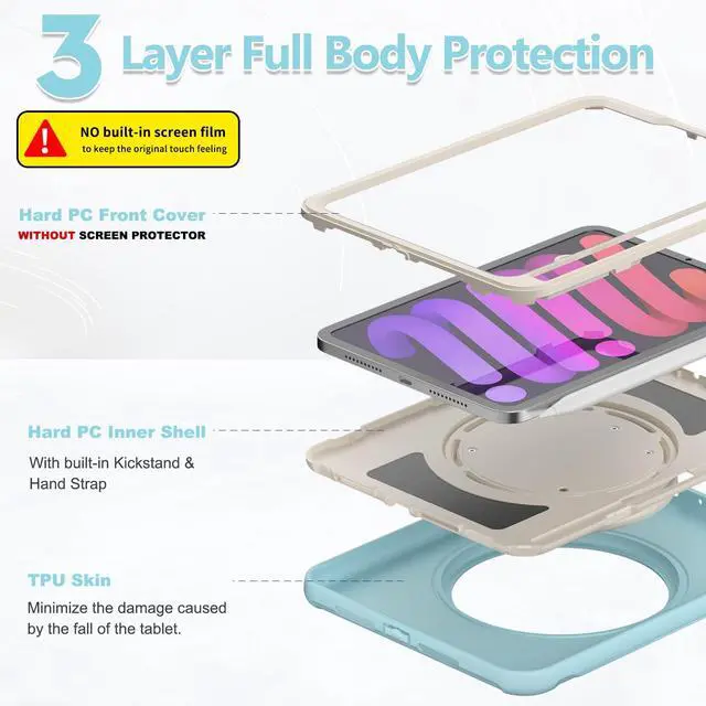 Alt view image 5 of 5 - BATYUE Case for iPad mini 7 (A17 Pro) 2024/ Mini 6 8.3'' 2021,Full-Body Shockproof Protective Case for Kids with 360° Rotating & 180° Folding Stand, Handle& Pencil Holder| Frozen Blue