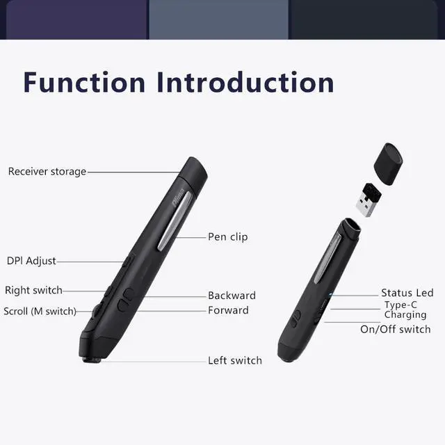 Alt view image 2 of 5 - Plima Patent, Intuitive Pen-tip Press-Down Function Equivalent to The Left Mouse Button,Pocket Ergonomic 2.4G Wireless Pen Mouse 2.0 Vertical Mice, Supports Windows, Android, Linux, Mac OS (Black)