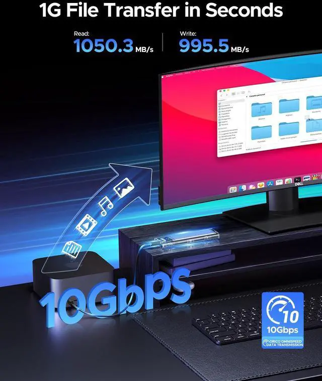 Alt view image 2 of 5 - ORICO M.2 NVMe SSD Enclosure, USB 3.2 Gen 2 (10 Gbps), Transparent External Solid State Drive Adapter Enclosure for 2280 2260 2242 2230 PCI-E M2 M-Key SSD, USB Type C Converter Case-TCM2 Blue