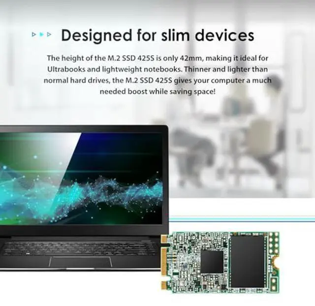 Alt view image 4 of 5 - Transcend 2TB M.2 2242 SATA III SSD, Up to 550MB/s, Compatible with Ultrabook, Laptop, PC, Desktop, 3D TLC NAND Flash Internal Solid State Drive, LDPC Error Correction, SLC Cache, B+M Key - MTS425S