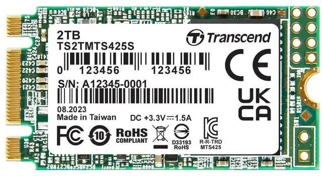 Main image of Transcend 2TB M.2 2242 SATA III SSD, Up to 550MB/s, Compatible with Ultrabook, Laptop, PC, Desktop, 3D TLC NAND Flash Internal Solid State Drive, LDPC Error Correction, SLC Cache, B+M Key - MTS425S