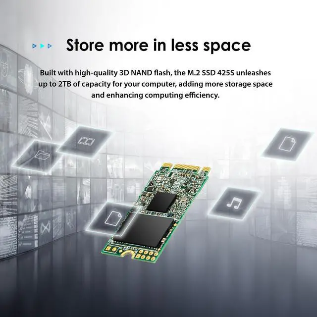 Alt view image 5 of 5 - Transcend 2TB M.2 2242 SATA III SSD, Up to 550MB/s, Compatible with Ultrabook, Laptop, PC, Desktop, 3D TLC NAND Flash Internal Solid State Drive, LDPC Error Correction, SLC Cache, B+M Key - MTS425S