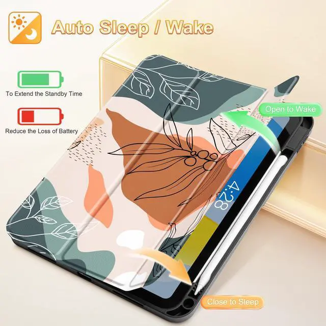 Alt view image 3 of 5 - Tuiklol Case for iPad 11 inch (A16 Chip) 2025 Gen 11th / iPad 10.9 inch 2022 10th Generation,Slim Stand Hard Case Pencil Holder with TPU Back Cover & Trifold Stand & Auto Wake/Sleep, Abstract Leaves