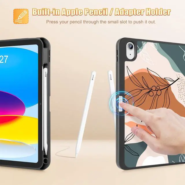 Alt view image 4 of 5 - Tuiklol Case for iPad 11 inch (A16 Chip) 2025 Gen 11th / iPad 10.9 inch 2022 10th Generation,Slim Stand Hard Case Pencil Holder with TPU Back Cover & Trifold Stand & Auto Wake/Sleep, Abstract Leaves