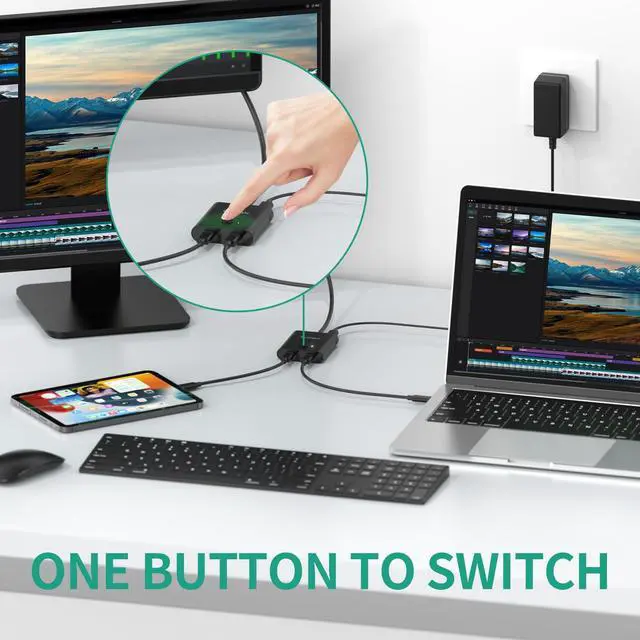 Alt view image 5 of 5 - SUIDEK USB C Bi-Directional Switch, 1 in 2 Out/2 in 1 Out USB C Switcher 8K@60Hz 10Gbps Data Transfer and 100W PD Fast Charging, Included 5V Power Adapter