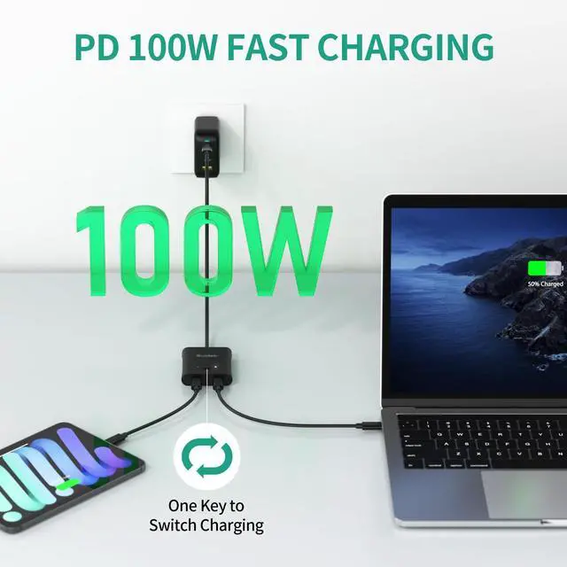 Alt view image 3 of 5 - SUIDEK USB C Bi-Directional Switch, 1 in 2 Out/2 in 1 Out USB C Switcher 8K@60Hz 10Gbps Data Transfer and 100W PD Fast Charging, Included 5V Power Adapter