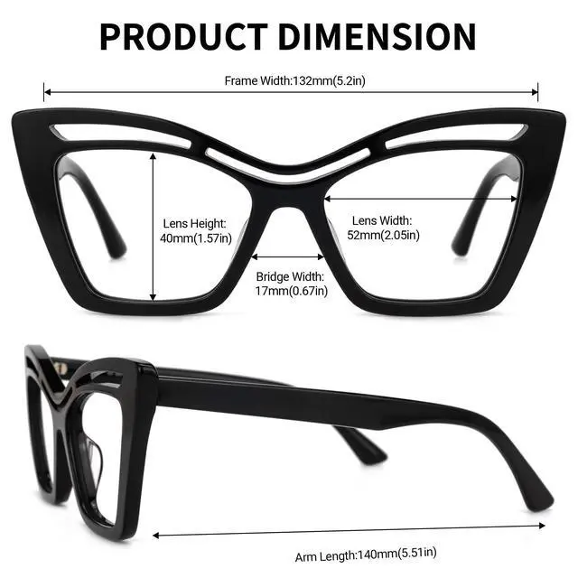 Alt view image 4 of 5 - Zeelool Trendy Acetate Oversized Cat Eye Glasses Frame with Non-prescription Clear Lens for Women Arsolon ZJGA165651-01 Black