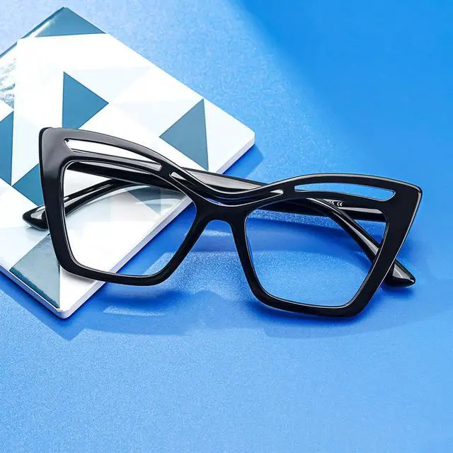 Alt view image 2 of 5 - Zeelool Trendy Acetate Oversized Cat Eye Glasses Frame with Non-prescription Clear Lens for Women Arsolon ZJGA165651-01 Black