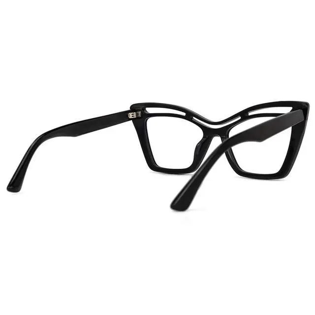 Alt view image 5 of 5 - Zeelool Trendy Acetate Oversized Cat Eye Glasses Frame with Non-prescription Clear Lens for Women Arsolon ZJGA165651-01 Black