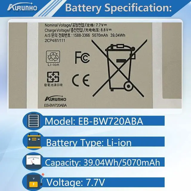 Alt view image 2 of 5 - AURUNHO EB-BW720ABA EB-BW720ABE Laptop Battery Replacement for Samsung ChromeBook Plus V2 XE520QAB XE521QAB Chromebook 4 XE310XBA XE350XBA Galaxy Book 12 SM-W720 SM-W723SM-W727 SM-W728 GH43-04691A