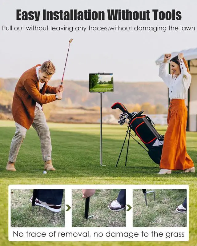 Alt view image 4 of 5 - Wukanleng Golf Monopod & Tripod with Ground Spike Stakes, 57" Metal Pole Golf Phone Holder for Training Aid, Record Swing, Golf Selfie Stick Tripod for iPad Pro 12.9 Air Mini, iPhone16 15 14