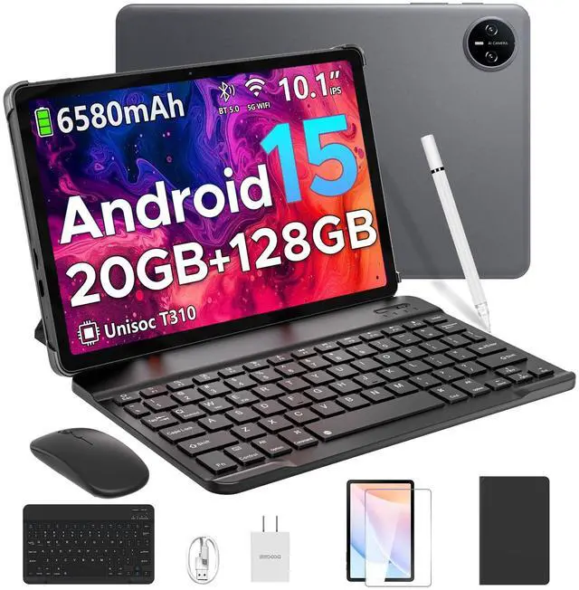 Main image of Tablet 2025 Latest Android 15 Tablets with 10.1 Inch Display,Tablet with Keyboard 20GB+128GB/2TB TF,6580mAh Battery,Quad Core Gaming Tablets,2.4/5GHz,Dual Camera with Case,Mouse,Stylus,Face Unlock
