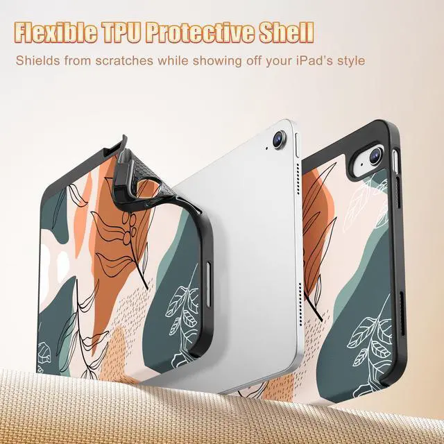 Alt view image 5 of 5 - Tuiklol Case for iPad 11 inch (A16 Chip) 2025 Gen 11th / iPad 10.9 inch 2022 10th Generation,Slim Stand Hard Case Pencil Holder with TPU Back Cover & Trifold Stand & Auto Wake/Sleep, Abstract Leaves