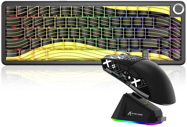 Main image of Attack Shark X65PRO HE & X11 Gaming Combo,Hall Effect Magnetic Keyboard & Ultralight Mouse with RGB Charging Dock,8K Polling,22K DPI,Tri-Mode Wireless,Hot-Swappable, for Win/Mac/Linux-Black Yellow